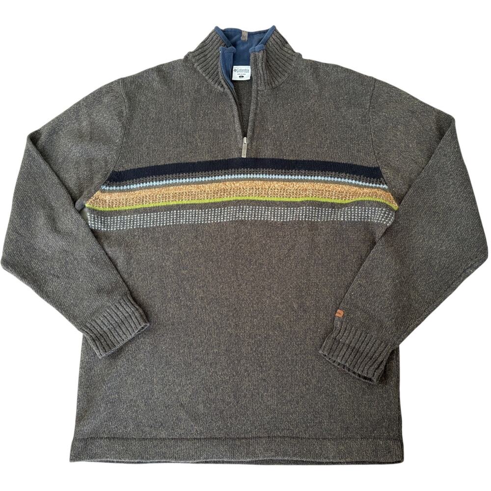 Columbia Sweater L 1/4 Zip Y2K Knit Pullover Hunting Stripe Outdoor Hiking